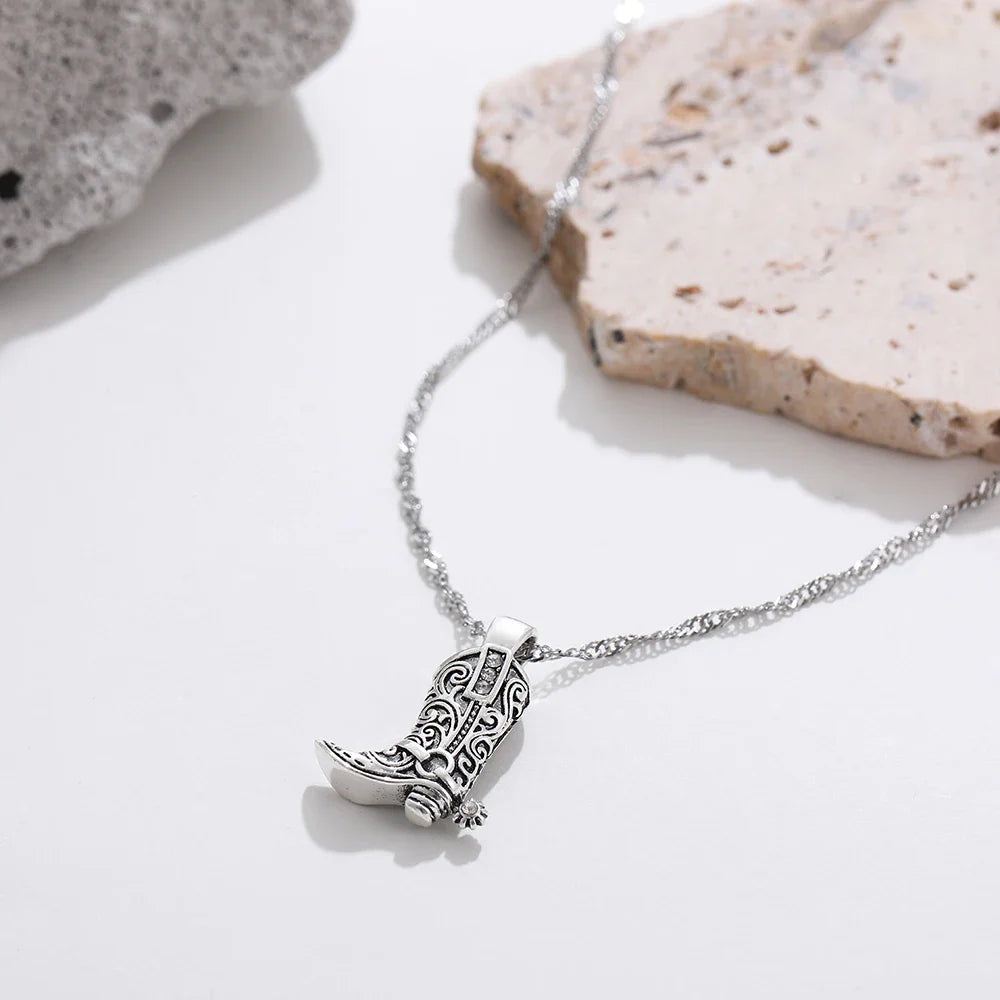 Vintage Cowgirl Boot Necklace