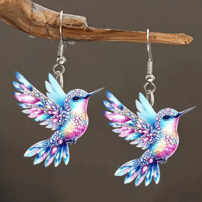 Stained Glass Hummingbird Earrings