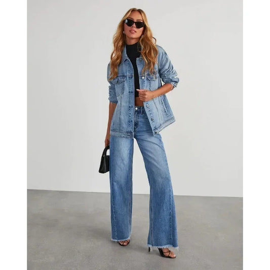 Madison Wide Frayed Hem Jeans